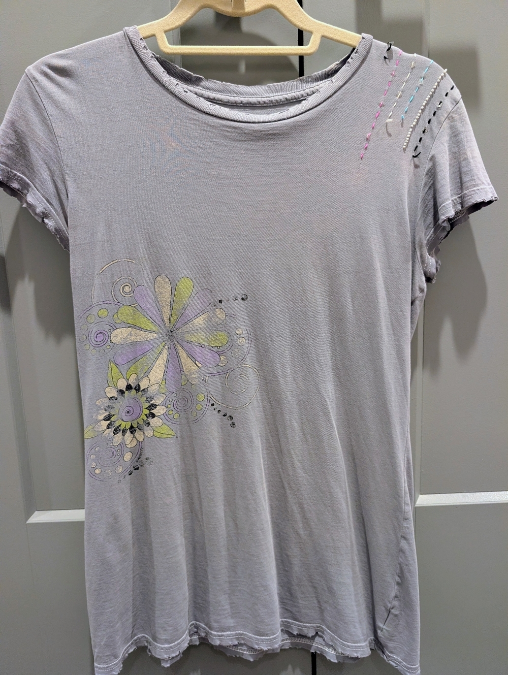 Project E - Lavender Floral Short Sleeve Tee with Pastel Embroidery